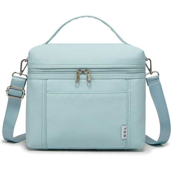 NOL Natural Organic Lifestyle Insulated Lunch Bags for Women Cooler Bag Lightweight Nylon Waterproof Lunch Box For Work (Light blue, Medium(normal))