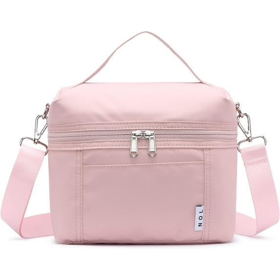 NOL Natural Organic Lifestyle Insulated Lunch Bags for Women Cooler Bag Lightweight Nylon Waterproof Lunch Box For Work (Medium(normal), Pink)