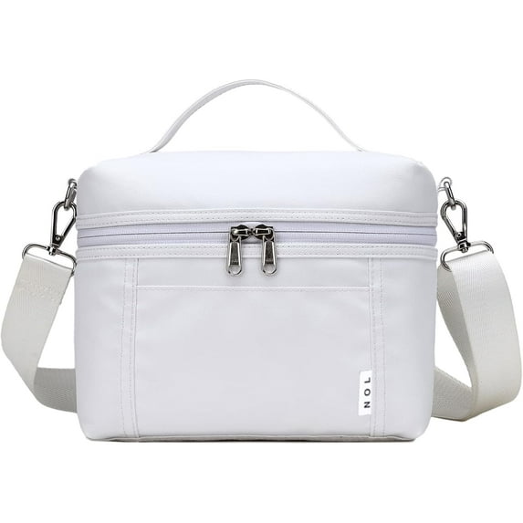 NOL Natural Organic Lifestyle Insulated Lunch Bags for Women Cooler Bag Lightweight Nylon Waterproof Lunch Box For Work (White, Medium(normal))