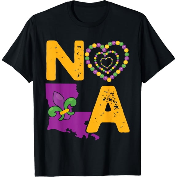 NOLA New Orleans 504 Mardi Gras T-ShirtMen's and women's gift, black and white T-shirt, size: Extra large S-4XL