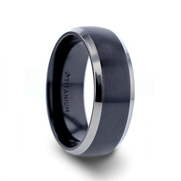 Thorsten NOLAN Brushed Domed Black Titanium Wedding Band with Polished Beveled Edges - 8mm