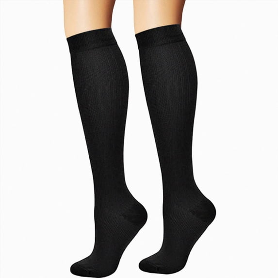NOLDARES 15-20mmHg Compression Socks for Women & Men 1 Pairs Cute Knee High Socks Support for Running, Travel, Nurse, Pregnancy(S007-Black)