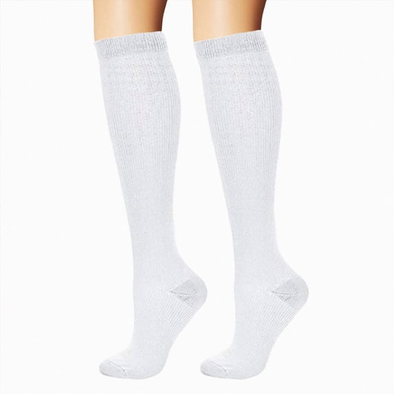 NOLDARES 15-20mmHg Compression Socks for Women & Men 1 Pairs Cute Knee High Socks Support for Running, Travel, Nurse, Pregnancy(S007-WH1)