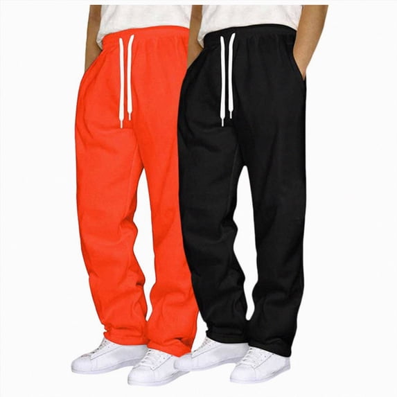 NOLDARES 2 Pack Mens Sweatpants Athletic Joggers Mens Workout Open Bottom Lightweight Sweat Pants with Pockets,Orange,XL