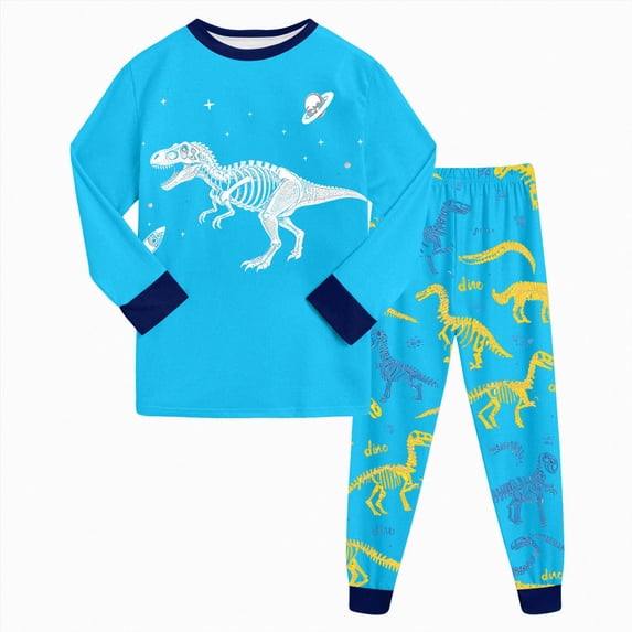 NOLDARES 2 Piece Boys Pajamas Kids Long Sleeve Top and Pants Pajamas Pjs Sleepwear Set for Toddler Little Boys,Sky Blue,6-7 Y