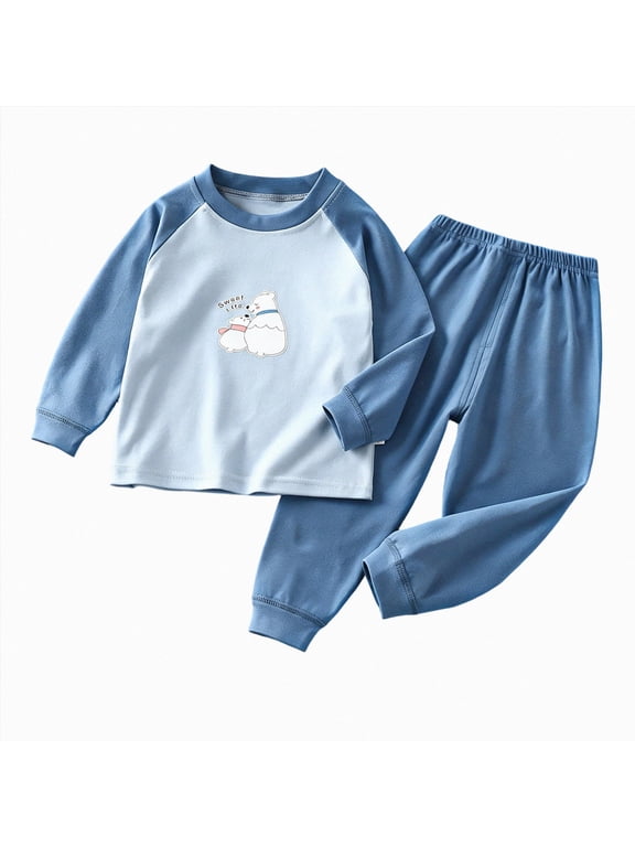 2 Pieces Boys Pajamas Toddler Boys Long Sleeve Cotton Pjs Kids Sleepwear Sets,Blue,6-7 Y