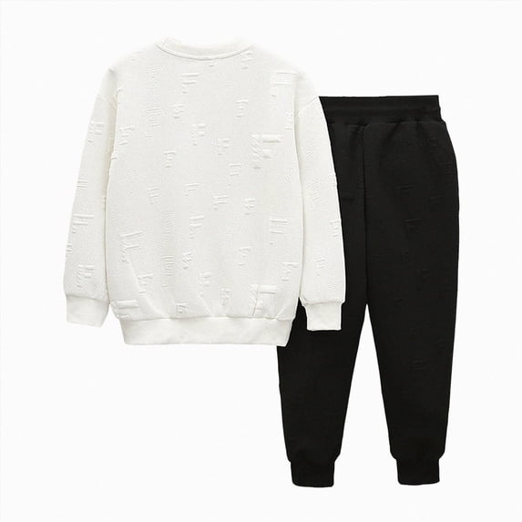 NOLDARES 2pcs Toddler Baby Boy Fall Winter Clothes Print Long Sleeve Sweatshirt Tops Casual Pants Set Little Kids Outfits Clothing(White,4-5 Y)