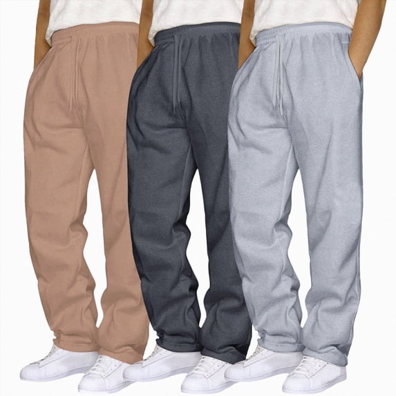 NOLDARES 3 Pack Men's Lightweight Sweatpants Fall Winter Wide Leg Drawstring Open Bottom Pants Gym Baggy Lounge Joggers with Pockets,Coffee,3XL