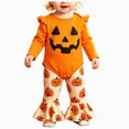 thumbnail image 1 of NOLDARES 3 Piece Newborn Baby Girl Clothes Ruffle Romper Pants Headband Set Long Sleeve Fall Winter Outfits,Orange,0-3 M, 1 of 9