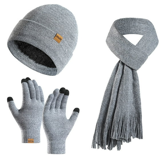 NOLDARES 3 Pieces Winter Beanie Hat Scarf Touch Screen Warm Gloves Set Knit Cap for Men and Women(Light Gray,One Size)