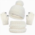 thumbnail image 1 of NOLDARES 3Pcs Kids Hat Scarf and Snow Gloves Set, Winter Knit Warm Soft Pom-Pom Beanie Outdoor for Boys Girls and Toddlers(M003-White), 1 of 4