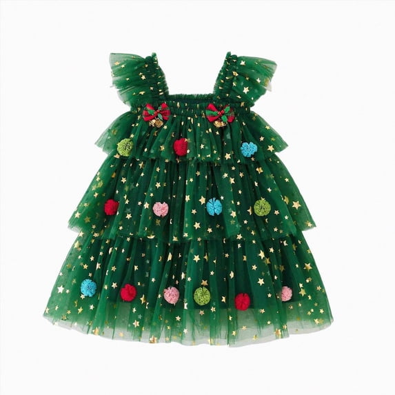 NOLDARES 6-7 Y Toddler Baby Girl Christmas Dress Star Sequin Tutu Dresses Sleeveless Tulle Dress Princess Dresses for Birthday Party