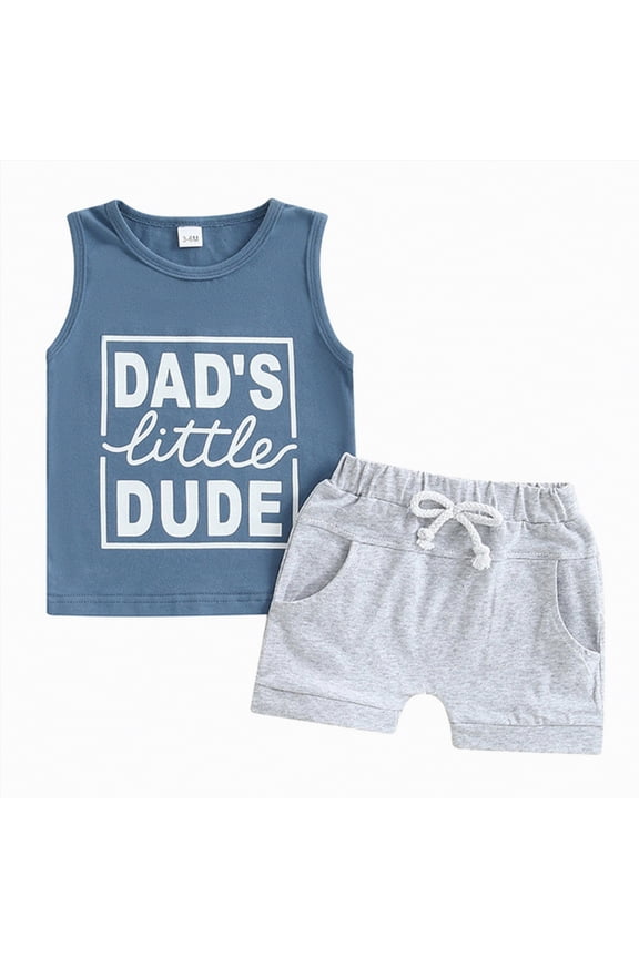 6M-4T Baby Boy Shorts Set Holiday Outfit Print Sleeveless T Shirt Tees Tank Tops Shorts Kids Summer Clothes Blue,2-3 Y