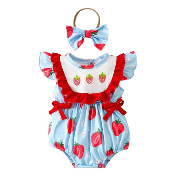 NOLDARES Baby Bodysuits Cute Sweet Strawberry Embroidery Tank Girls Sleeveless playwear Toddler Infant Bodysuit Clothes(Blue,3-6 Months)