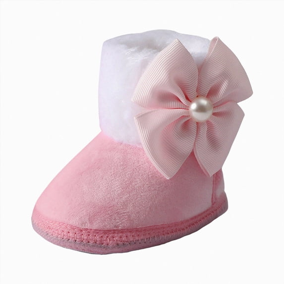 NOLDARES Baby Booties Newborn Boys Girls Fleece Boots Non Slip Grippers Stay On Slipper Socks Winter Warm Crib Shoes(Pink,4)