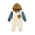 thumbnail image 1 of NOLDARES Baby Boy Clothes Color Block Long Sleeve Hooded Romper Fall Winter One Piece Outfits(Light Blue,18-24 Months), 1 of 8