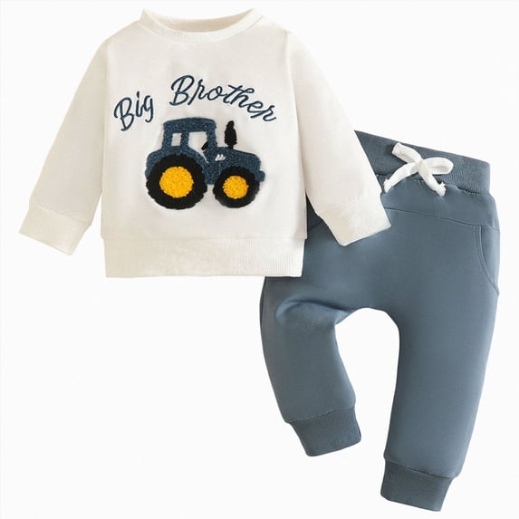 NOLDARES Baby Boy Fall Clothes Boys Fall/Winter Embroidery Long Sleeve Elastic Waist Everyday Outfit Set 2Pcs(T217-Blue)