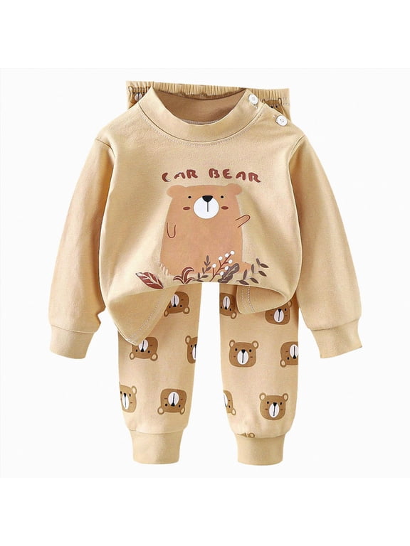 Baby Boy Fall Clothes Set Long Sleeve Crewneck Sweatshirts Pants Infant Newborn Winter Outfits Size:18-24 M,Beige