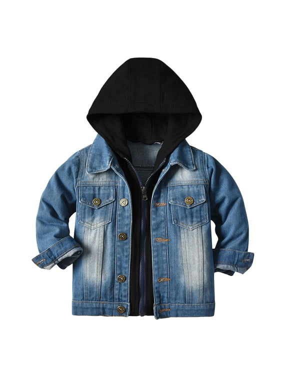 Baby Boy Girl Fall Winter Coats Child Kids Toddler Baby Boys Girls Long Sleeve Denim Jacket Toddler(Black,12-18 Months)