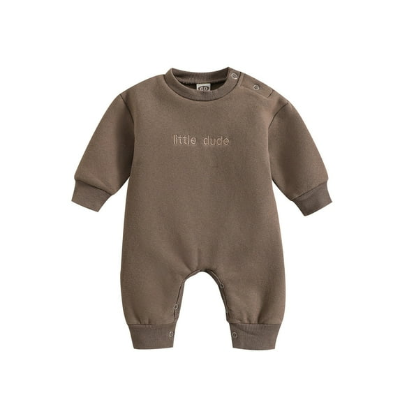 NOLDARES Baby Boy Girl Fleece Romper Jumpsuit Solid Color Long Sleeve Thick Sweater Onesie Warm Winter Outfit Clothes(Z09-Brown,6-12Months)