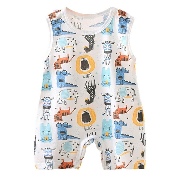 NOLDARES Baby Boy Outfit Newborn Dinosaur Romper Sleeveless Easter Onesie Jumpsuit Summer Clothes (Sky Blue,0-6 Months)