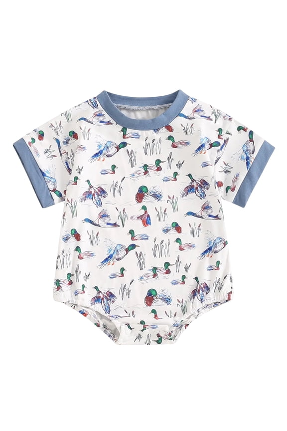 Baby Boy Short Sleeve Cotton Cute Duck Print Bodysuit Outfits Jumpsuit Summer Outwear (White,12-18 Months)