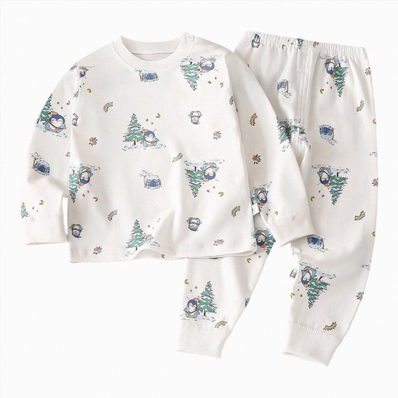 NOLDARES Baby Boy Sleepwear 2Pcs Pajama Set Long Sleeve Pullover Top and Pants Cotton Print Pjs Jammies Fall Winter 6-12 Months 12-24 Months 2t 3t 4t 5t 6t 7t 8t 9t Children,Light Blue,0-9 M