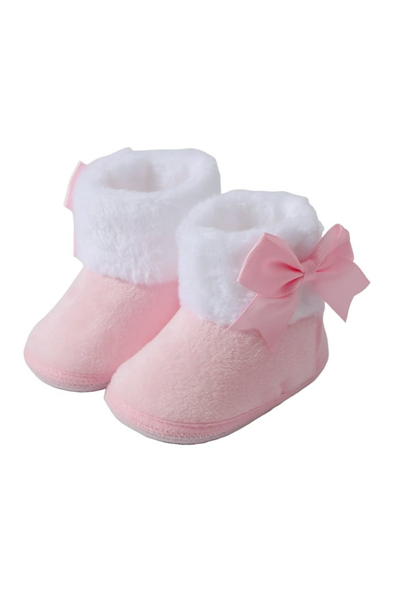 Baby Boys Girls Cozy Fleece Boots with Non Skid Bottom Warm Winter Socks Slippers(Pink,0-3 Months)