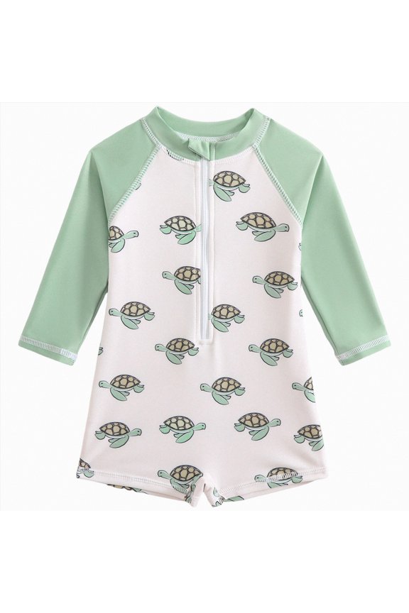 Baby Boys Swimsuit Summer Beach Rash Guard Swimwear One Piece Sunsuit with Sun Hat(Green,0-6 Months)