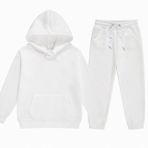 NOLDARES Baby Clothes for Girls Boy Solid Color Hoodie and Sweatpants Outfit Toddler Sweatsuit(T047-White)