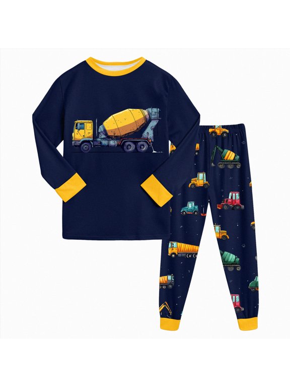 Baby Cotton Pajamas for Boys, Toddler PJ Set, 2-PC Soft, cozy, snug fitting pajamas feature stretchy ribbed cuffs and hand painted prints to make bedtime a breeze(M519-Dark Blue)