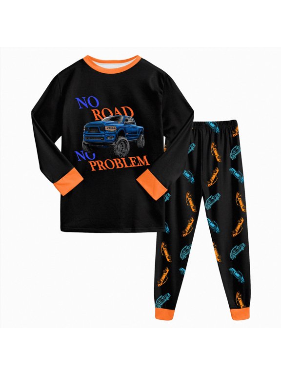 Baby Cotton Pajamas for Boys, Toddler PJ Set, 2-PC Soft, cozy, snug fitting pajamas feature stretchy ribbed cuffs and hand painted prints to make bedtime a breeze(M519-Orange)