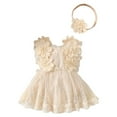 thumbnail image 1 of NOLDARES Baby Girl Bodysuit Soft Ruffle Dress, Newborn Sleeveless Clothes Jumpsuit, Flower Embroidery(Beige,12-18 Months), 1 of 6