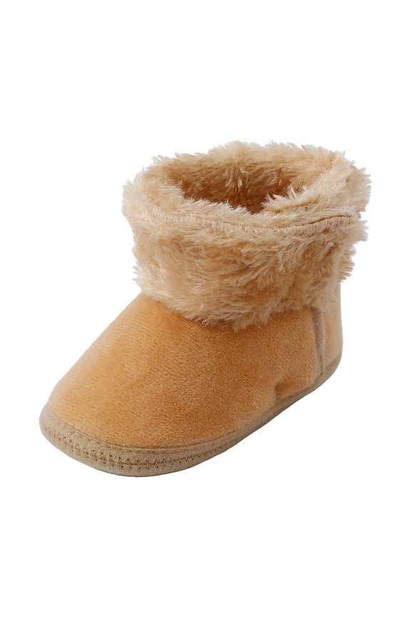 Baby Girl Booties Non Slip Ankle Snow Boots Toddler First Walker Winter Crib Shoes(Khaki,3-6 Months)