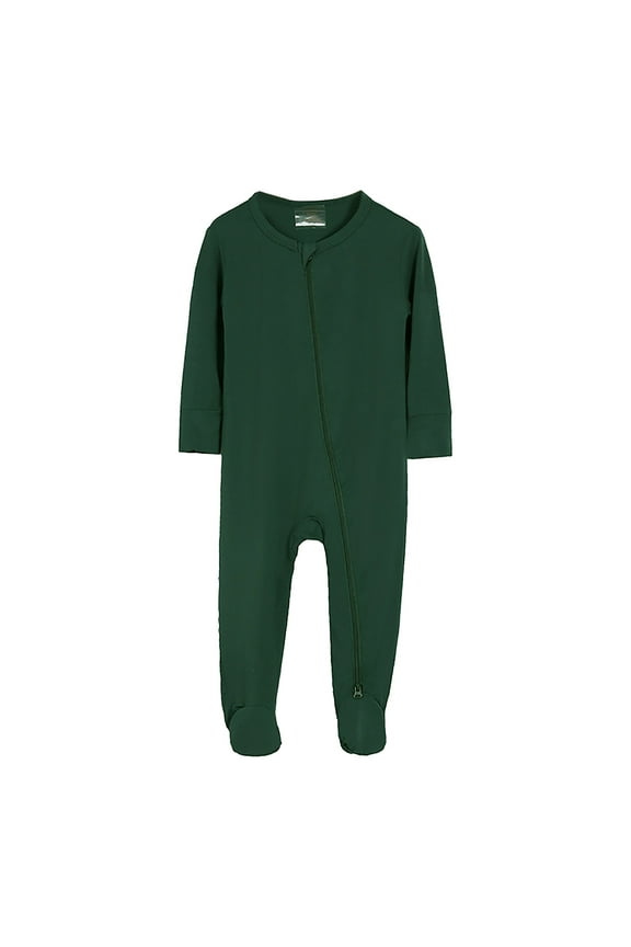 Baby Girl Button Down Pajamas Romper One-Piece Jumpsuit Long Sleeve Sleeper Sleepwear(Dark Green,3-6 Months)