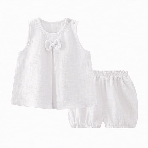 NOLDARES Baby Girl Clothes Flower Outfits Sleeveless Round Neck Tops Knit Shorts Toddler Girl Summer Clothes(White,4-5 Years)