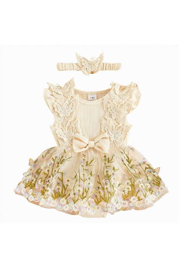 Baby Girl Clothes Infant Summer Romper Cotton Newborn Photography Preemie Outfits(Beige,1-3 Months)