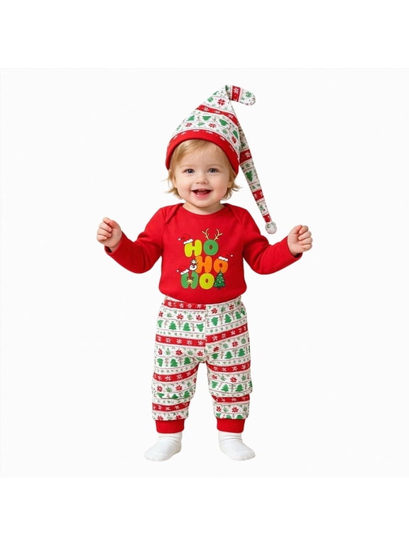 Baby Girl Clothes Newborn Infant My First Christmas Baby Boy Outfit Romper+ Pants + Hat Sets Fall Winter Clothes,3-6 M