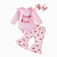 thumbnail image 1 of NOLDARES Baby Girl Clothes Newborn Infant Outfits Cute Fall Winter 3PC Clothes Spring Romper Set+Hat+Headband(Pink,6-12 M), 1 of 9