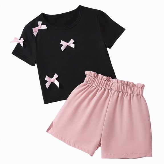 NOLDARES Baby Girl Clothes Outfits Short Sets 2 Pieces with T-Shirt Short Pants(Pink,8-9 Years)