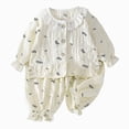 thumbnail image 1 of NOLDARES Baby Girl Clothes Toddler Fall Winter Outfit Ruffles Crewneck Pullover Sweatshirt + Joggers Pants Set 2Pcs(Beige,6-7 Y), 1 of 5