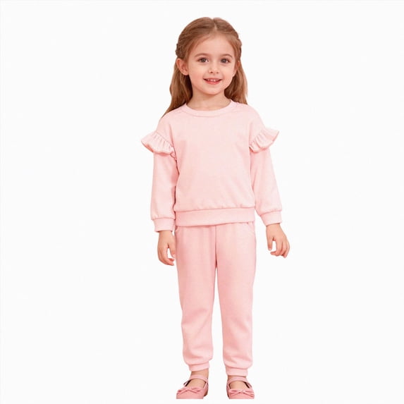 NOLDARES Baby Girl Clothes Toddler Girl Outfit Crewneck Sweatshirt Long Sleeve Shirt Pants Winter Clothing Set(Pink,1-2 Y)