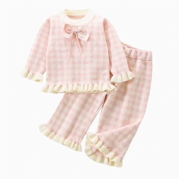 NOLDARES Baby Girl Cute 2 Piece Clothing Set Long Sleeve Soft Sweatshirt and Elastic Waist Pants Print Outfits Clothes Fall Winter(Pink,2-3 Y)