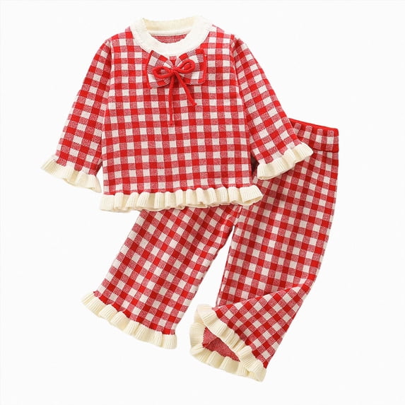 NOLDARES Baby Girl Cute 2 Piece Clothing Set Long Sleeve Soft Sweatshirt and Elastic Waist Pants Print Outfits Clothes Fall Winter(Red,5-6 Y)