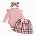 thumbnail image 1 of NOLDARES Baby Girl Fall Winter Clothes Ribbed Long Sleeve Ruffle Romper Pleated Skirt Headband 3Pcs Outfit Set(Red,6-12 M), 1 of 8