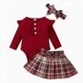 thumbnail image 1 of NOLDARES Baby Girl Fall Winter Outfit Romper Long Sleeve Bodysuit Skirt Sets 3Pcs Clothes(Wine,0-3 M), 1 of 7