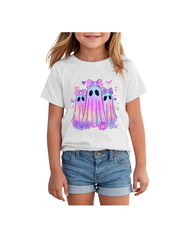 Baby Girl Halloween T-Shirt Cutest Pumpkin in The Patch Graphic Tee Toddler Short Sleeve Vintage Top(White,12-18 Months)