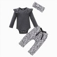 thumbnail image 1 of NOLDARES Baby Girl Newborn Clothes Ruffle Romper Bodysuit Flare Pants Headband Set 3Pcs Fall Winter Infant Outfits,Grey,0-3 M, 1 of 5