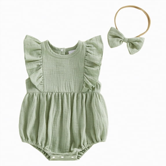 NOLDARES Baby Girl Romper Infant Short Sleeve Collar Romper T-shirt Cotton Bodysuit Top(Green,3-6 Months)