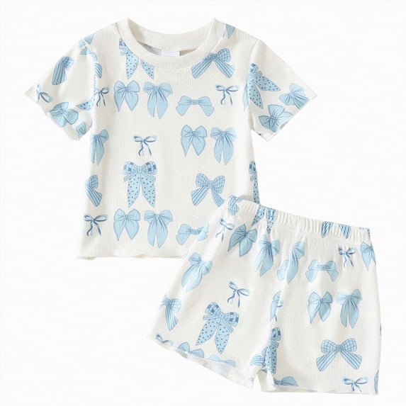 NOLDARES Baby Girl Summer Clothes 3 6 12 18 24 Months Toddler Outfit Letter Short Sleeve Shirt Tops Shorts Set(Blue,3-4 Years)